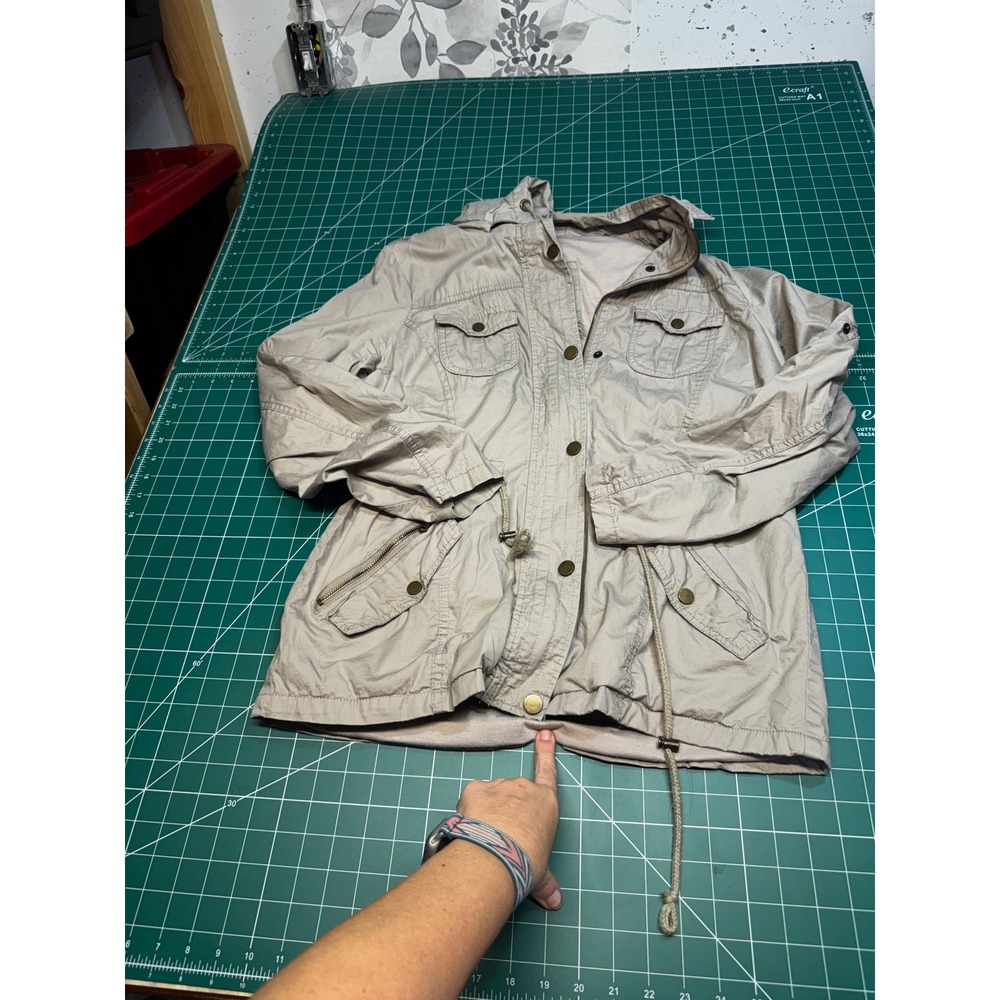 YMI Womens Tan Khaki Utility Anorak Jacket Hooded Field Coat XL